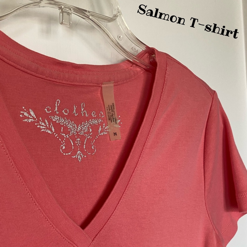 Basic V-neck T-shirt Salmon